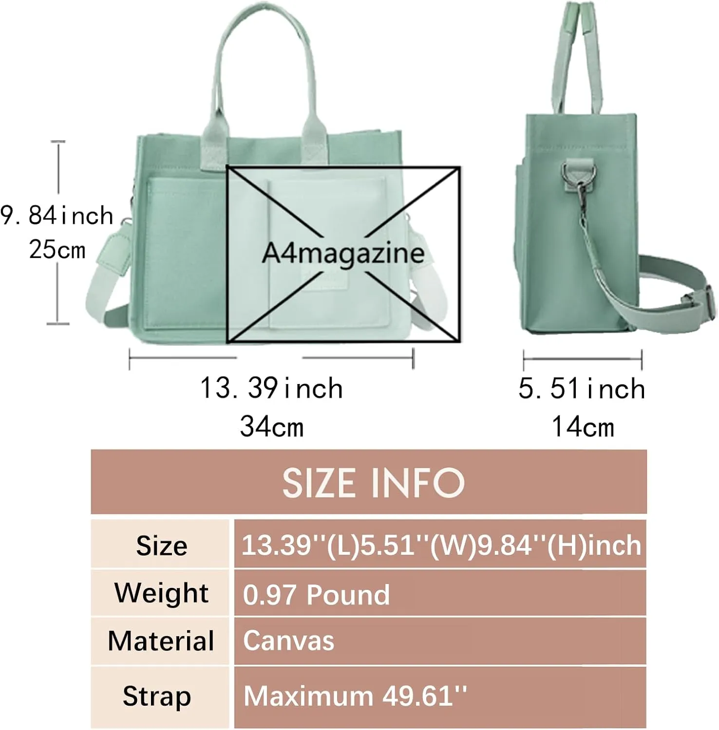 Women's Canvas Tote Bag With Pockets - Casual Crossbody Hobo Messenger Shoulder Handbag