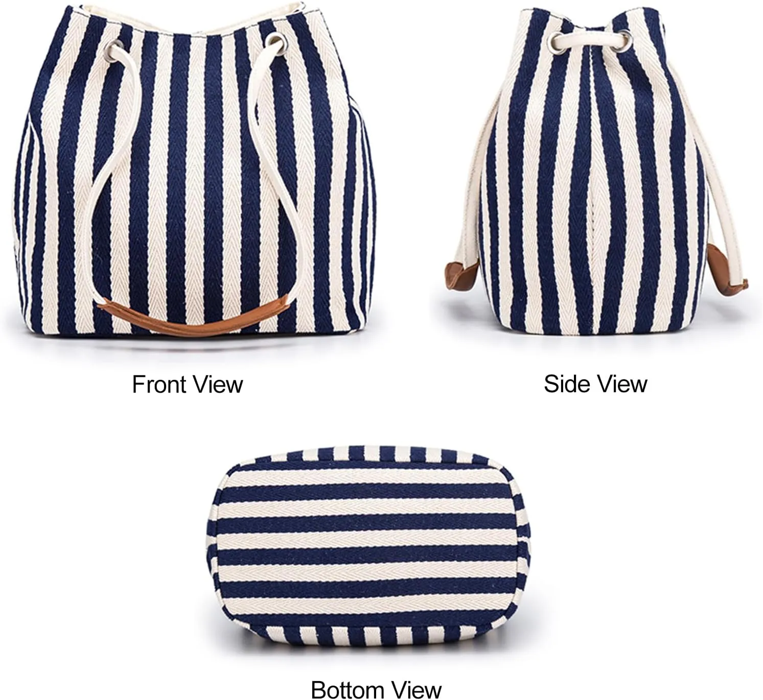 Women's Canvas Tote, Small Bucket Shoulder Crossbody Bag, Striped Beach Tote