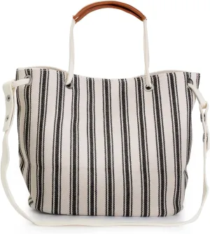 Women's Canvas Tote, Small Bucket Shoulder Crossbody Bag, Striped Beach Tote