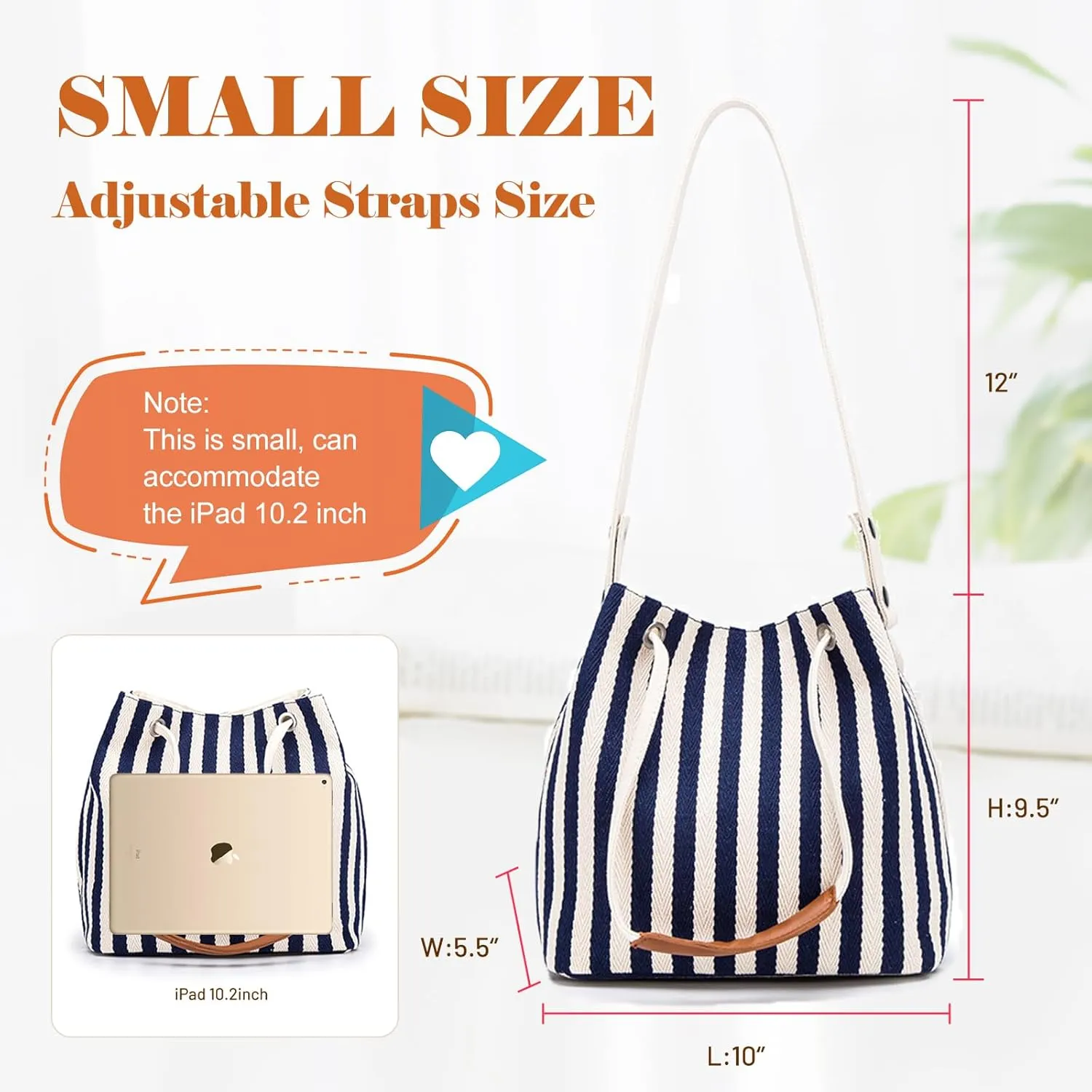 Women's Canvas Tote, Small Bucket Shoulder Crossbody Bag, Striped Beach Tote