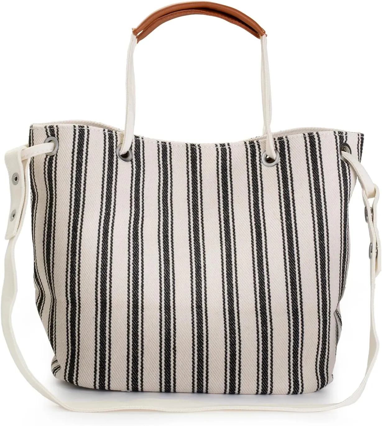 Women's Canvas Tote, Small Bucket Shoulder Crossbody Bag, Striped Beach Tote