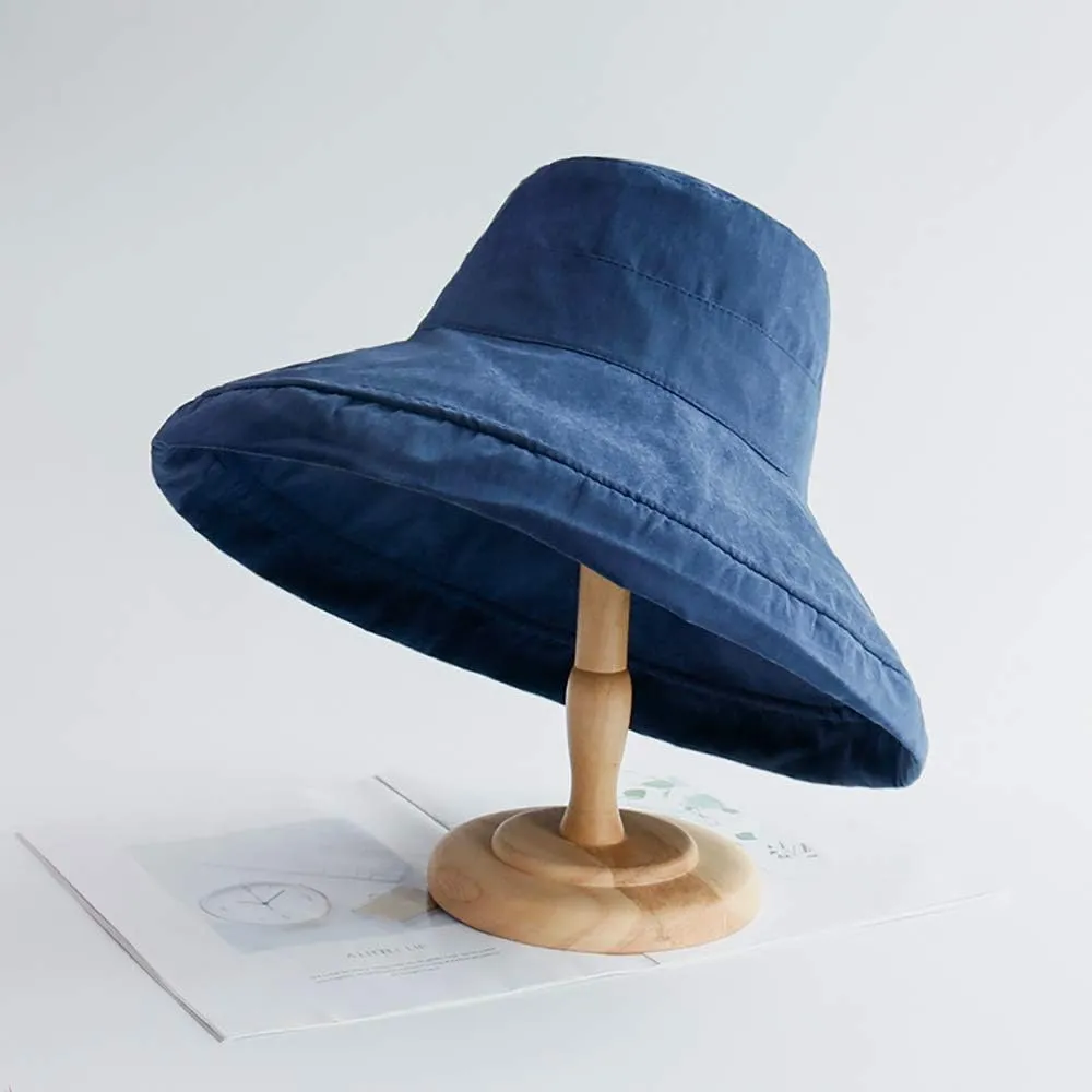 Women's Foldable Flap Cover UV Protective Wide Brim Bucket Cotton Beach Sun Hat Summer Hat