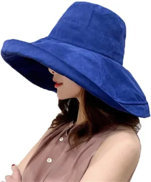 Women's Foldable Flap Cover UV Protective Wide Brim Bucket Cotton Beach Sun Hat Summer Hat