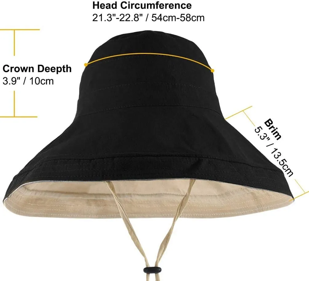 Women's Foldable Flap Cover UV Protective Wide Brim Bucket Cotton Beach Sun Hat Summer Hat
