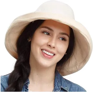 Women's Foldable Flap Cover UV Protective Wide Brim Bucket Cotton Beach Sun Hat Summer Hat