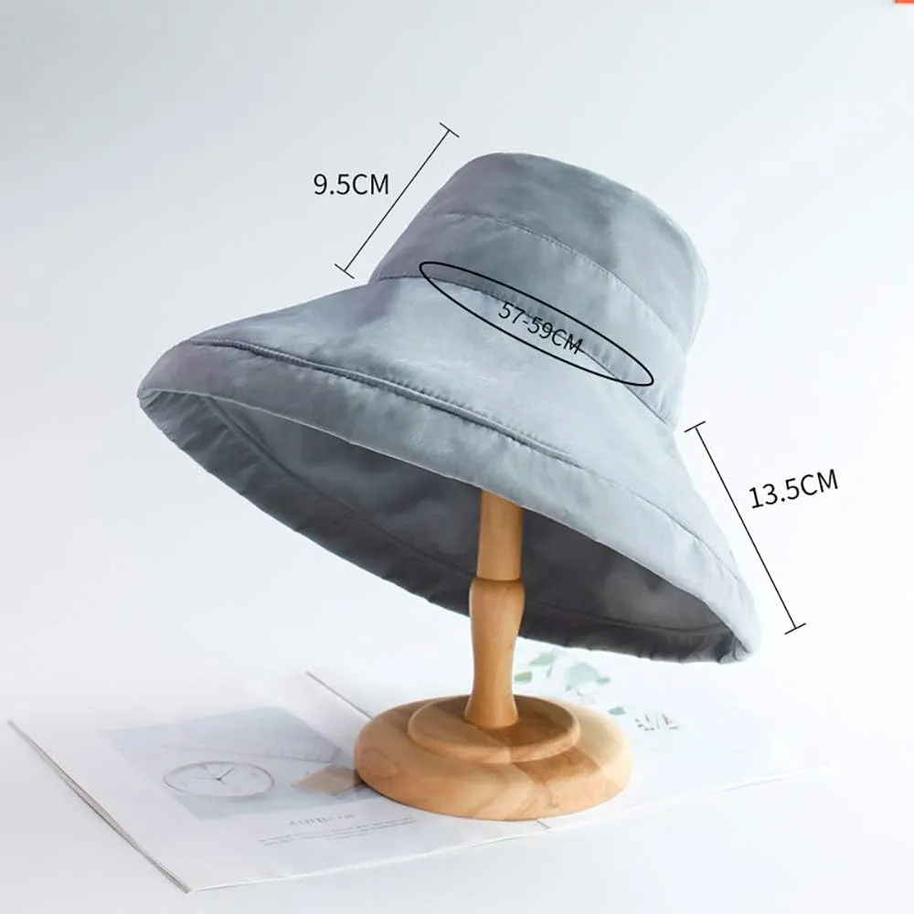 Women's Foldable Flap Cover UV Protective Wide Brim Bucket Cotton Beach Sun Hat Summer Hat
