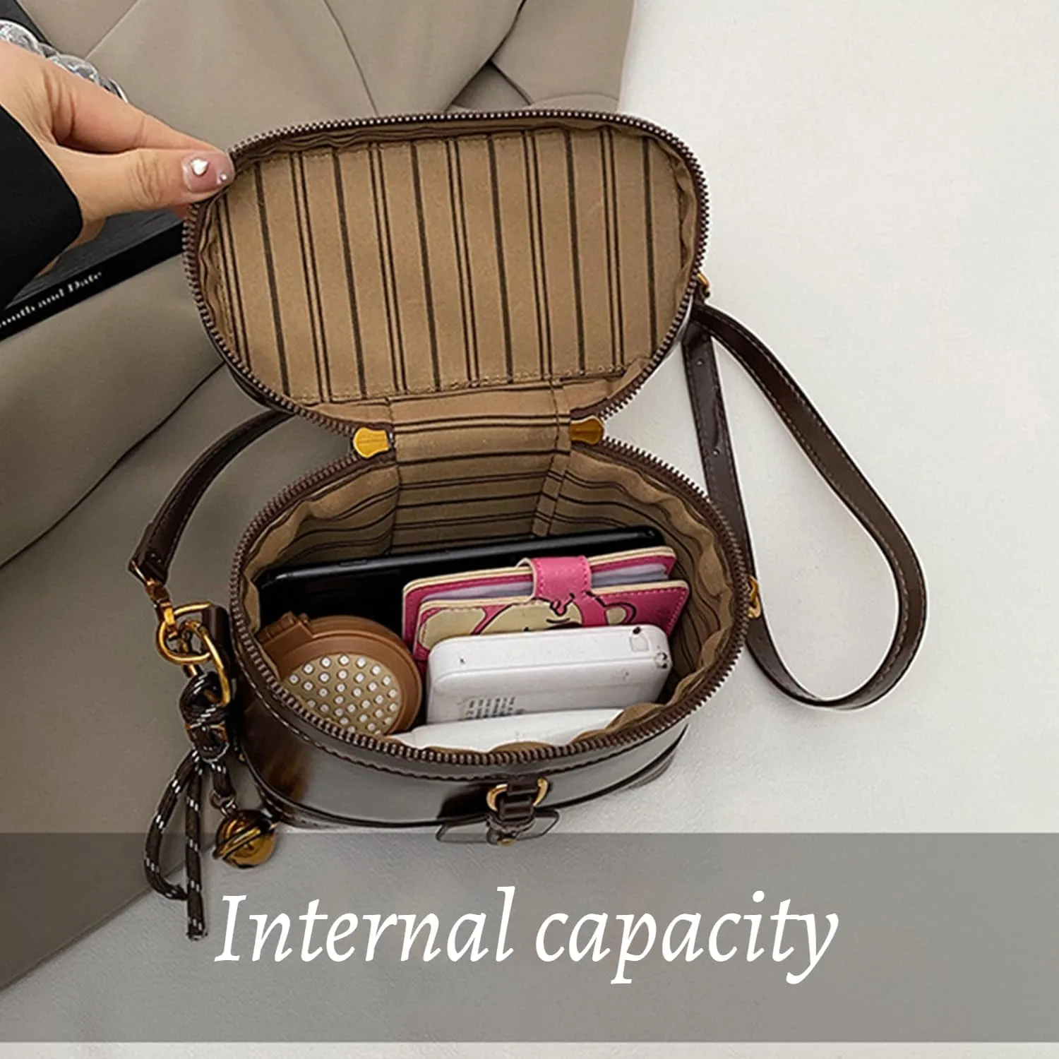 Women's Handbag Bucket Bag With Bell Box Shape Crossbody Shoulder Travel Makeup Bag Portable Cosmetic Bags