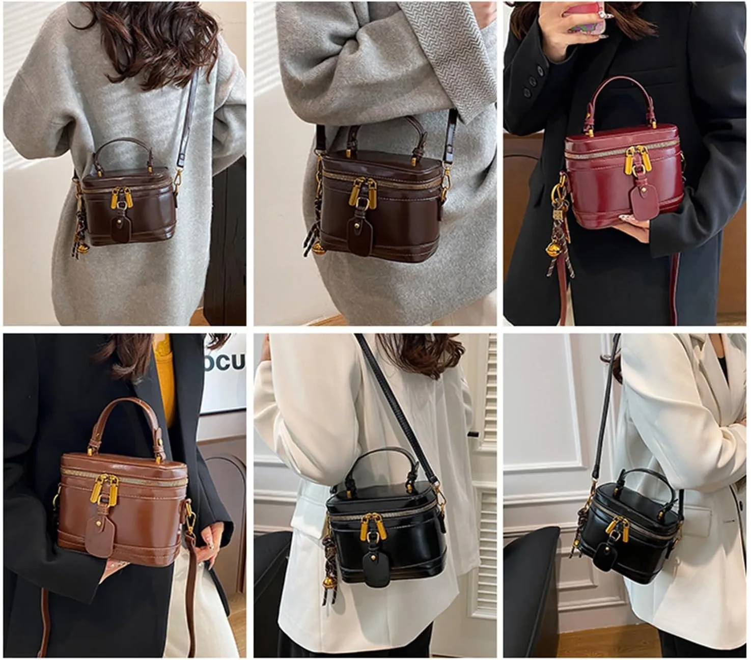 Women's Handbag Bucket Bag With Bell Box Shape Crossbody Shoulder Travel Makeup Bag Portable Cosmetic Bags