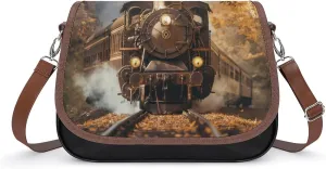 Women's Handbag Vintage Steam Train Satchel Bag Leather Crossbody Bag Waterproof Messenger Bag