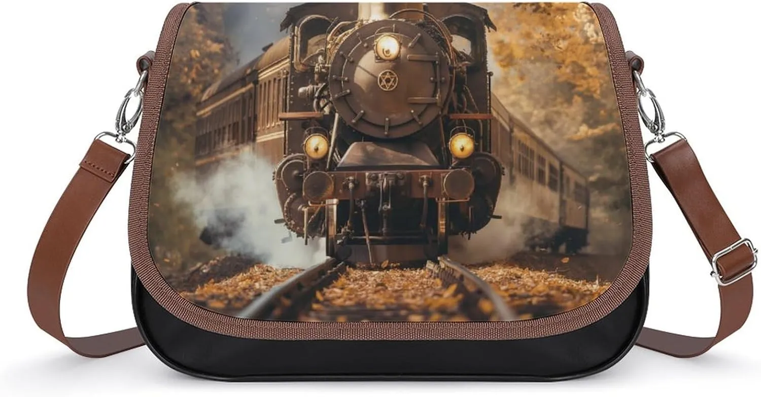 Women's Handbag Vintage Steam Train Satchel Bag Leather Crossbody Bag Waterproof Messenger Bag