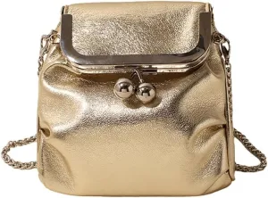 Women’s Kiss Lock Shoulder Bag, Leather Bucket Shaped Holder Pocket Crossbody Bag, Mini Lightweight Cell Phone Satchel Pouch