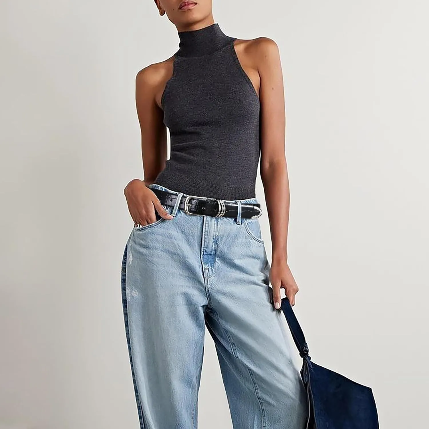 Women's Leather Belts with Gold Buckle Fashion Leather Waist Belt Elegant Ladies Belts for Jeans Dress & Casual Wear