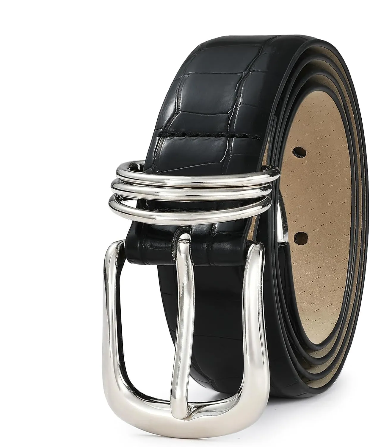 Women's Leather Belts with Gold Buckle Fashion Leather Waist Belt Elegant Ladies Belts for Jeans Dress & Casual Wear