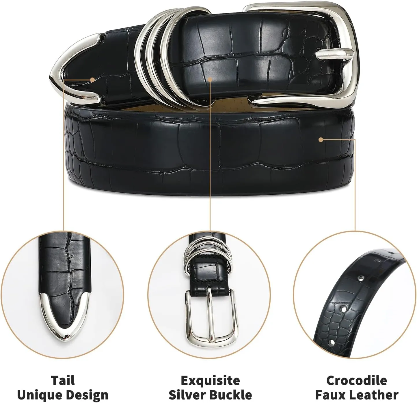 Women's Leather Belts with Gold Buckle Fashion Leather Waist Belt Elegant Ladies Belts for Jeans Dress & Casual Wear
