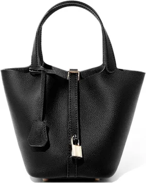 Women's Leather Bucket Bag - Adjustable Crossbody Tote with Metal Lock Closure, Boho Market Tote for Everyday & Travel, Gift Ready Handbag (Brown)