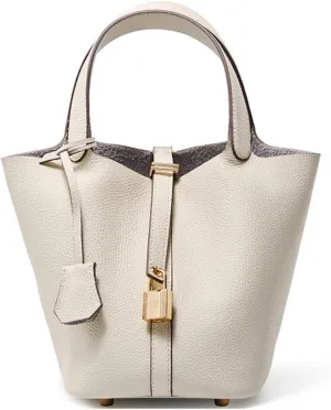 Women's Leather Bucket Bag - Adjustable Crossbody Tote with Metal Lock Closure, Boho Market Tote for Everyday & Travel, Gift Ready Handbag (Brown)