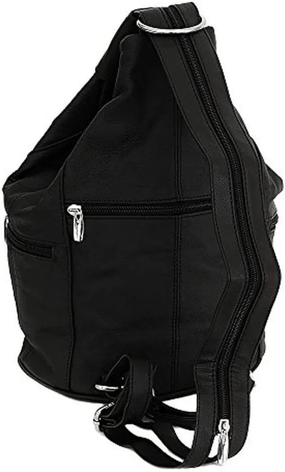 Womens Leather Convertible 7 Pocket Medium Size Tear Drop Sling Backpack Purse Shoulder Bag