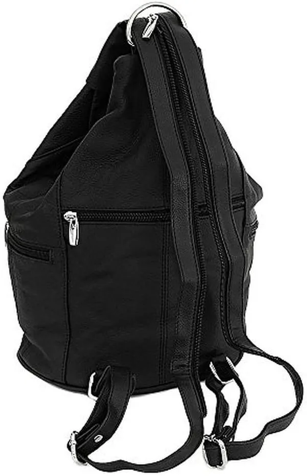 Womens Leather Convertible 7 Pocket Medium Size Tear Drop Sling Backpack Purse Shoulder Bag