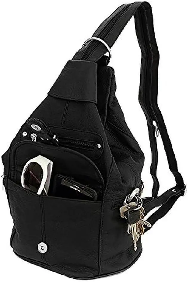 Womens Leather Convertible 7 Pocket Medium Size Tear Drop Sling Backpack Purse Shoulder Bag
