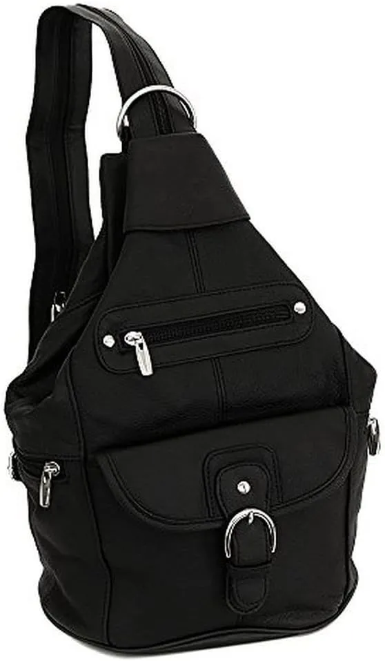 Womens Leather Convertible 7 Pocket Medium Size Tear Drop Sling Backpack Purse Shoulder Bag