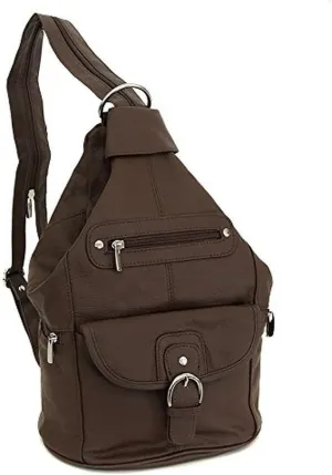 Womens Leather Convertible 7 Pocket Medium Size Tear Drop Sling Backpack Purse Shoulder Bag