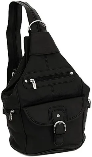 Womens Leather Convertible 7 Pocket Medium Size Tear Drop Sling Backpack Purse Shoulder Bag