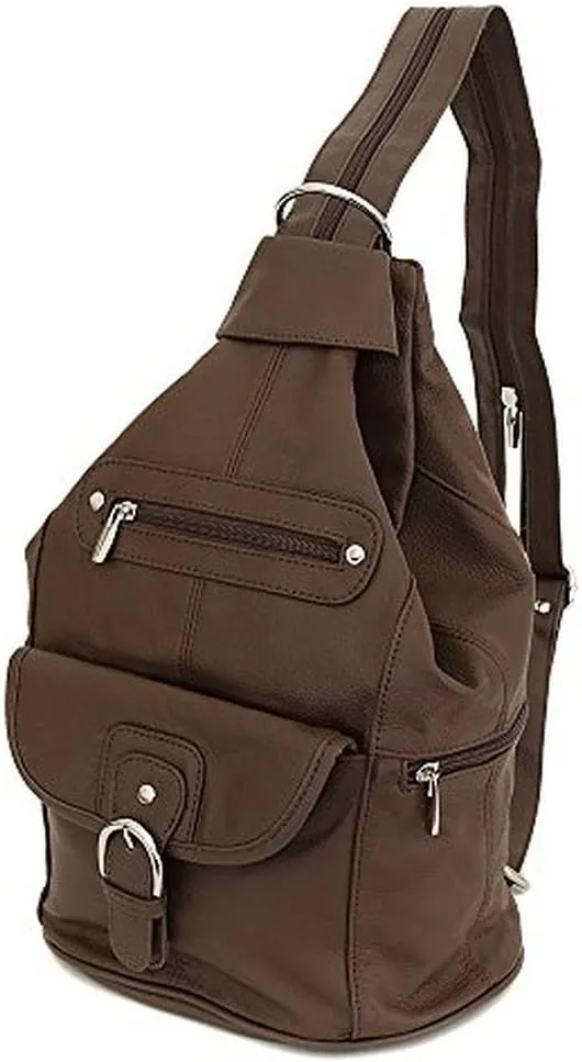 Womens Leather Convertible 7 Pocket Medium Size Tear Drop Sling Backpack Purse Shoulder Bag
