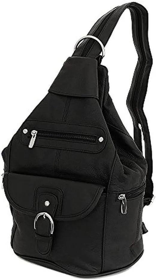 Womens Leather Convertible 7 Pocket Medium Size Tear Drop Sling Backpack Purse Shoulder Bag