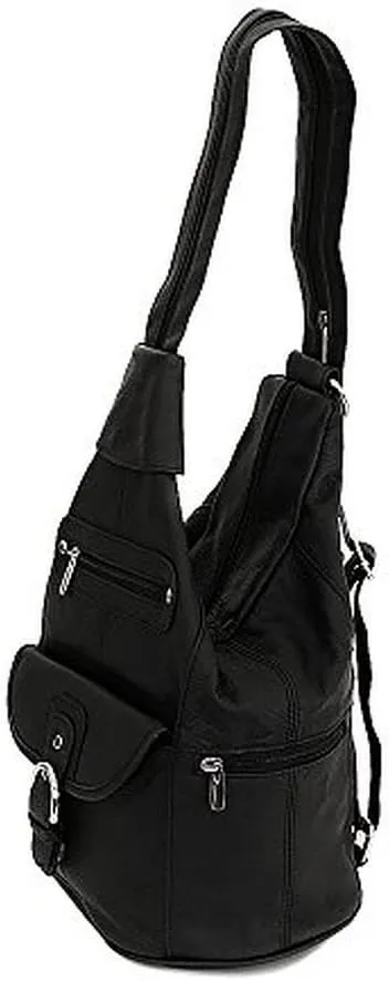 Womens Leather Convertible 7 Pocket Medium Size Tear Drop Sling Backpack Purse Shoulder Bag