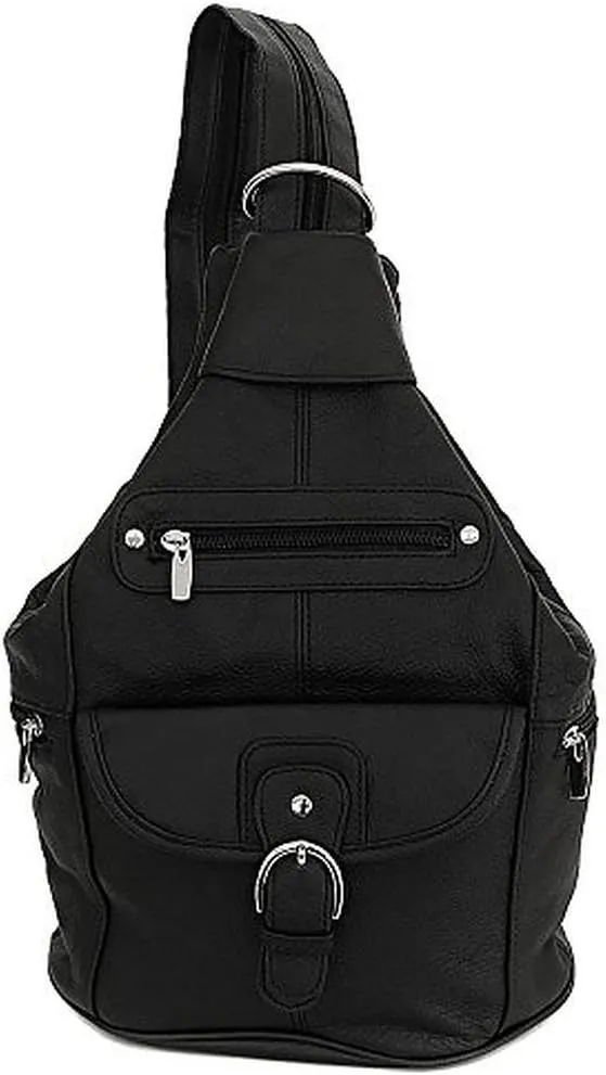 Womens Leather Convertible 7 Pocket Medium Size Tear Drop Sling Backpack Purse Shoulder Bag