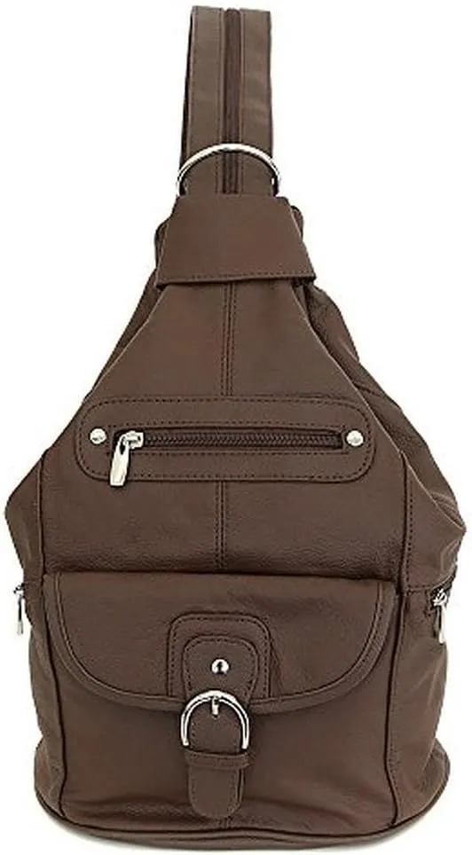 Womens Leather Convertible 7 Pocket Medium Size Tear Drop Sling Backpack Purse Shoulder Bag