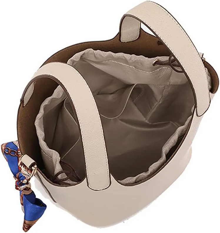 Women's Leather Lock Design Bucket Bag Vegetable Basket, Fashion Lightweight Versatile Shoulder Handbag