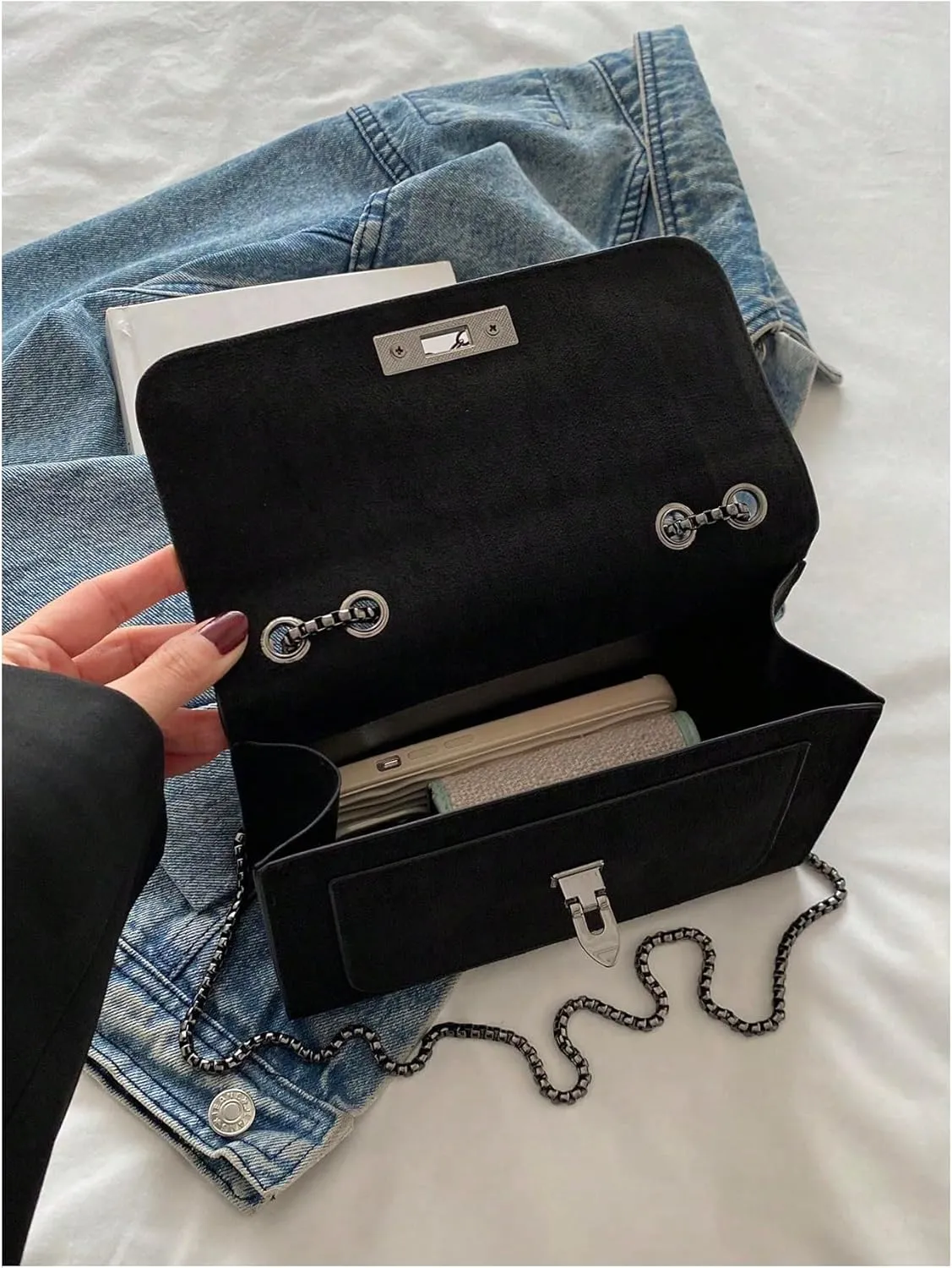 Women's Leopard Print Chain Shoulder Bag Metal Buckle Handbags Leather Clutch Purse