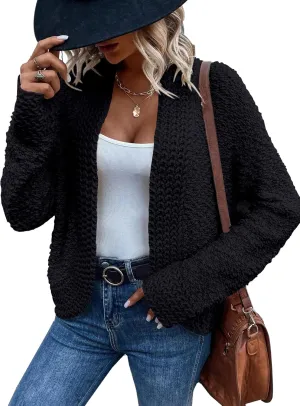 Women's Long Sleeve Knit Cropped Cardigan Sweaters Casual Drop Shoulder Short Shrugs Sweater Coats