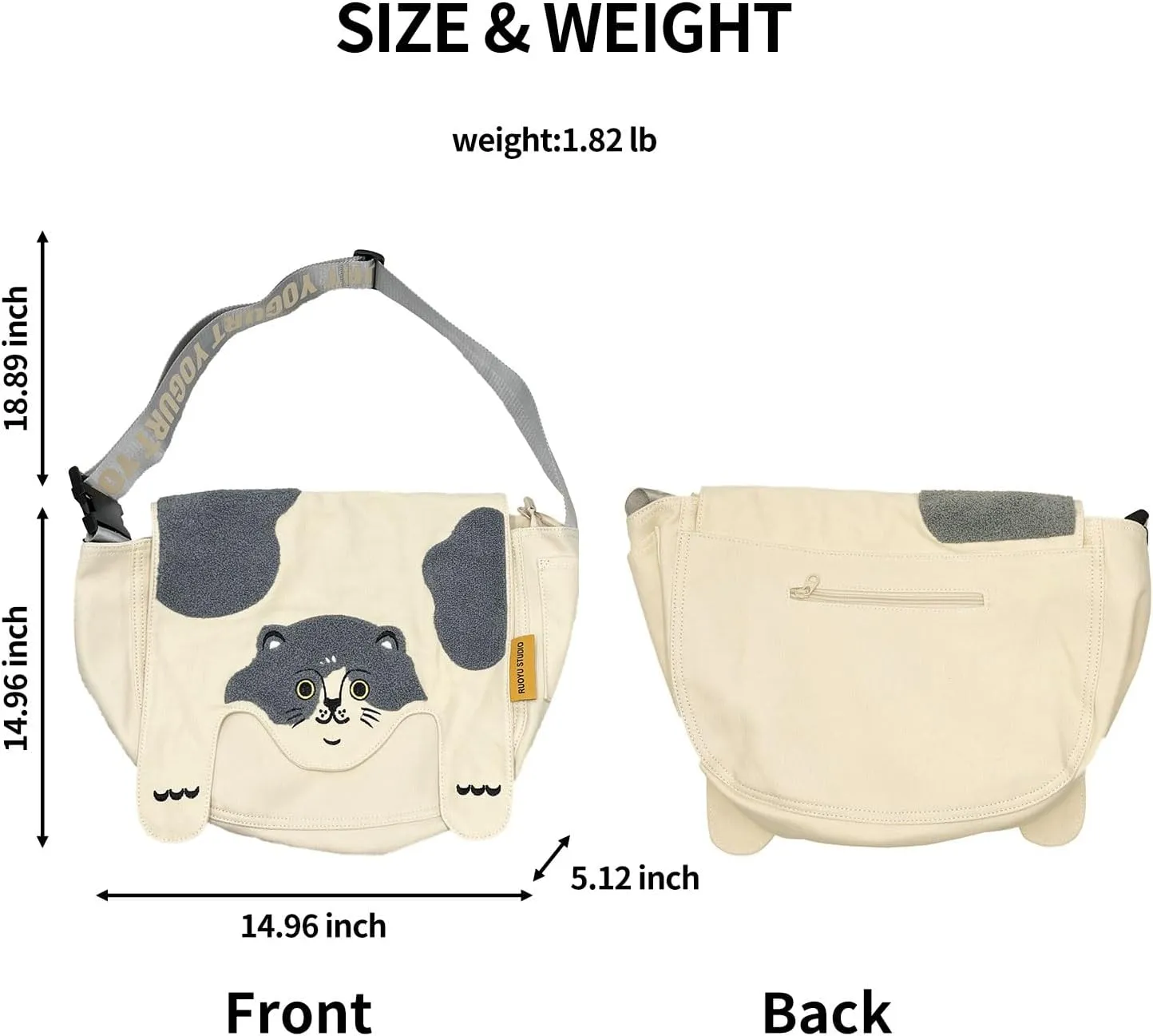 Women's original crossbody canvas bag with animal theme: for gym, travel, laptop and umbrella - stylish and practical