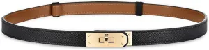Women's Skinny Leather Belt with Adjustable Silver Turn-Lock Buckle - Ideal for Dresses, Jeans, and Coats, Black
