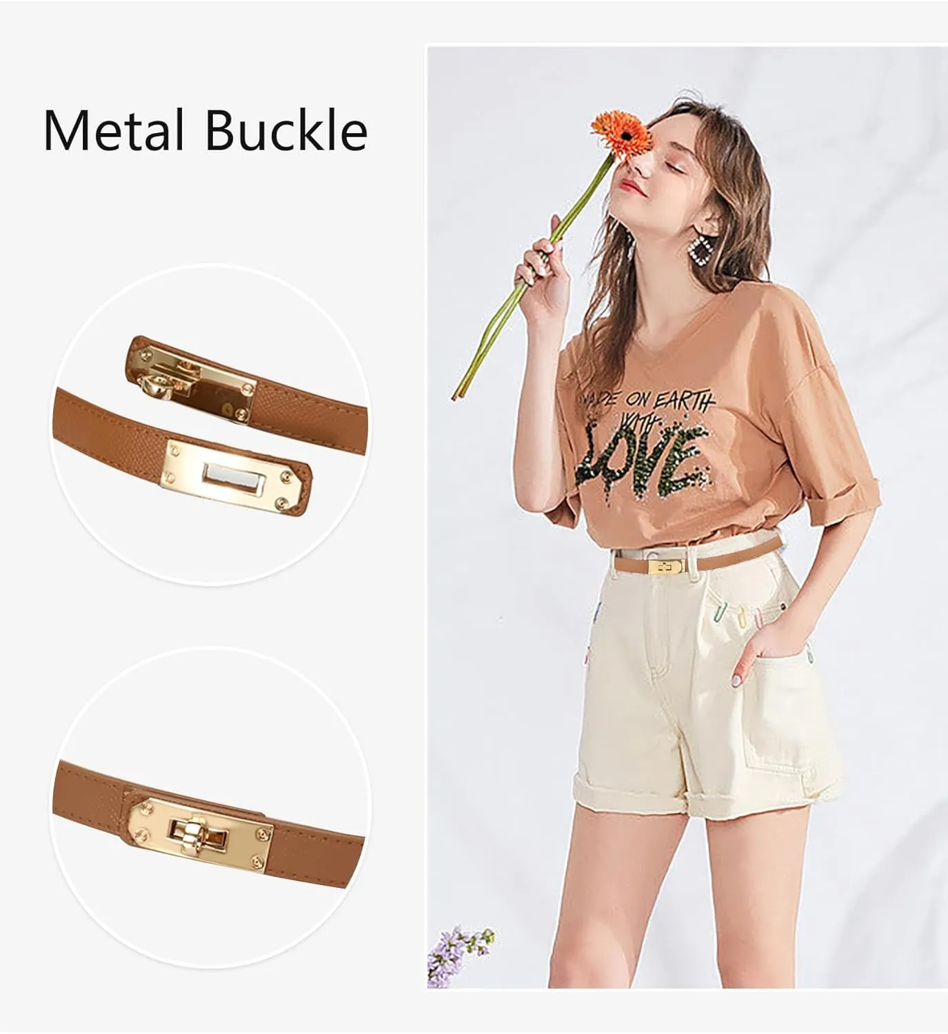 Women's Skinny Leather Belt with Adjustable Silver Turn-Lock Buckle - Ideal for Dresses, Jeans, and Coats, Black