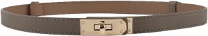 Women's Skinny Leather Belt with Adjustable Silver Turn-Lock Buckle - Ideal for Dresses, Jeans, and Coats, Black
