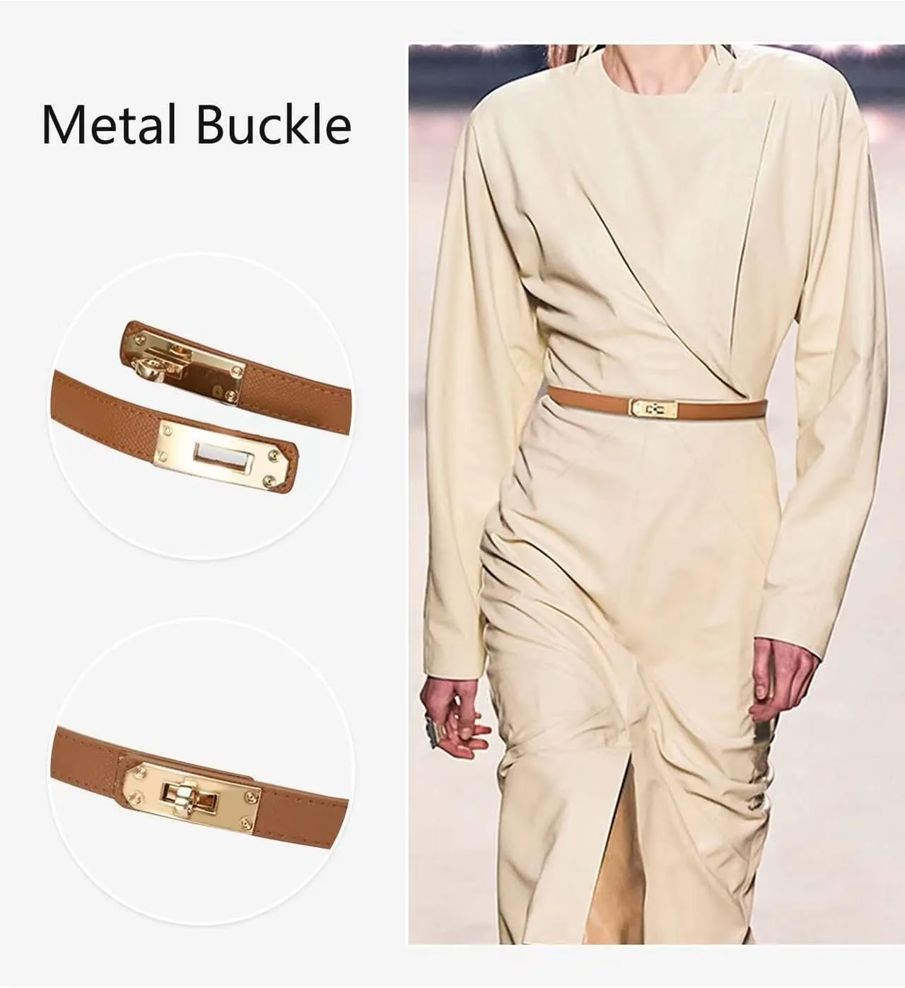 Women's Skinny Leather Belt with Adjustable Silver Turn-Lock Buckle - Ideal for Dresses, Jeans, and Coats, Black