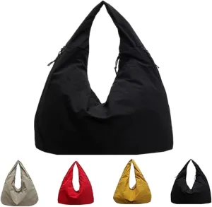 Women's Solid Color Textured Draped Tote Bag, Nylon Tote Bag, Casual Hobo Crossbody Shoulder Bag for Women