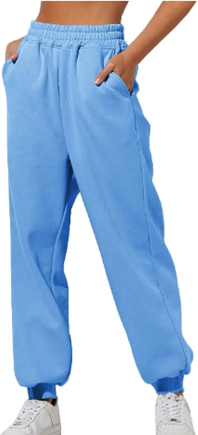 Womens Thin High Waisted Pants Trendy Pleated Waist Park Cycling Running Sweatpant Office Relax Cuffed Casual Trouser