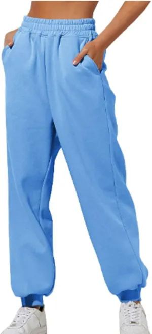 Womens Thin High Waisted Pants Trendy Pleated Waist Park Cycling Running Sweatpant Office Relax Cuffed Casual Trouser