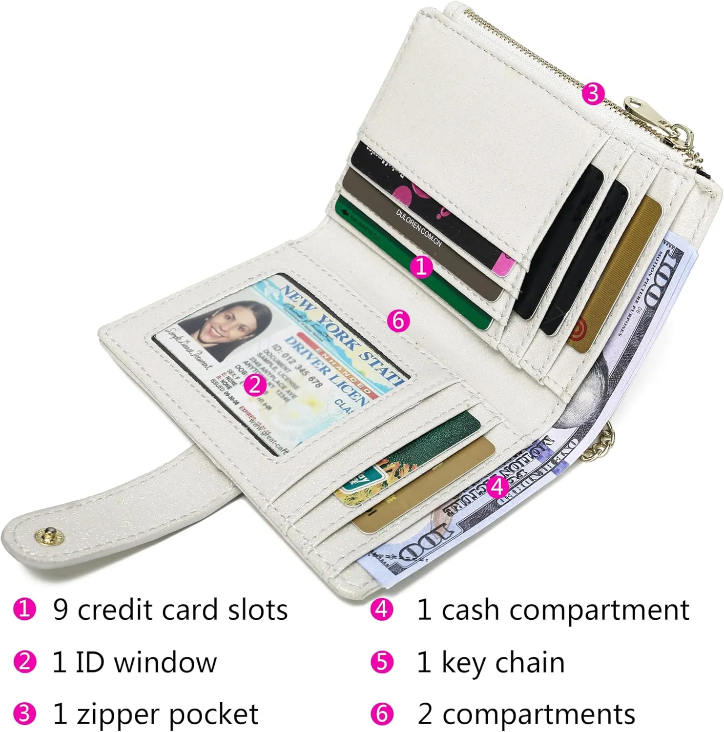 Womens Wallets RFID Small Compact Bifold Leather Card Holder Zip Pocket