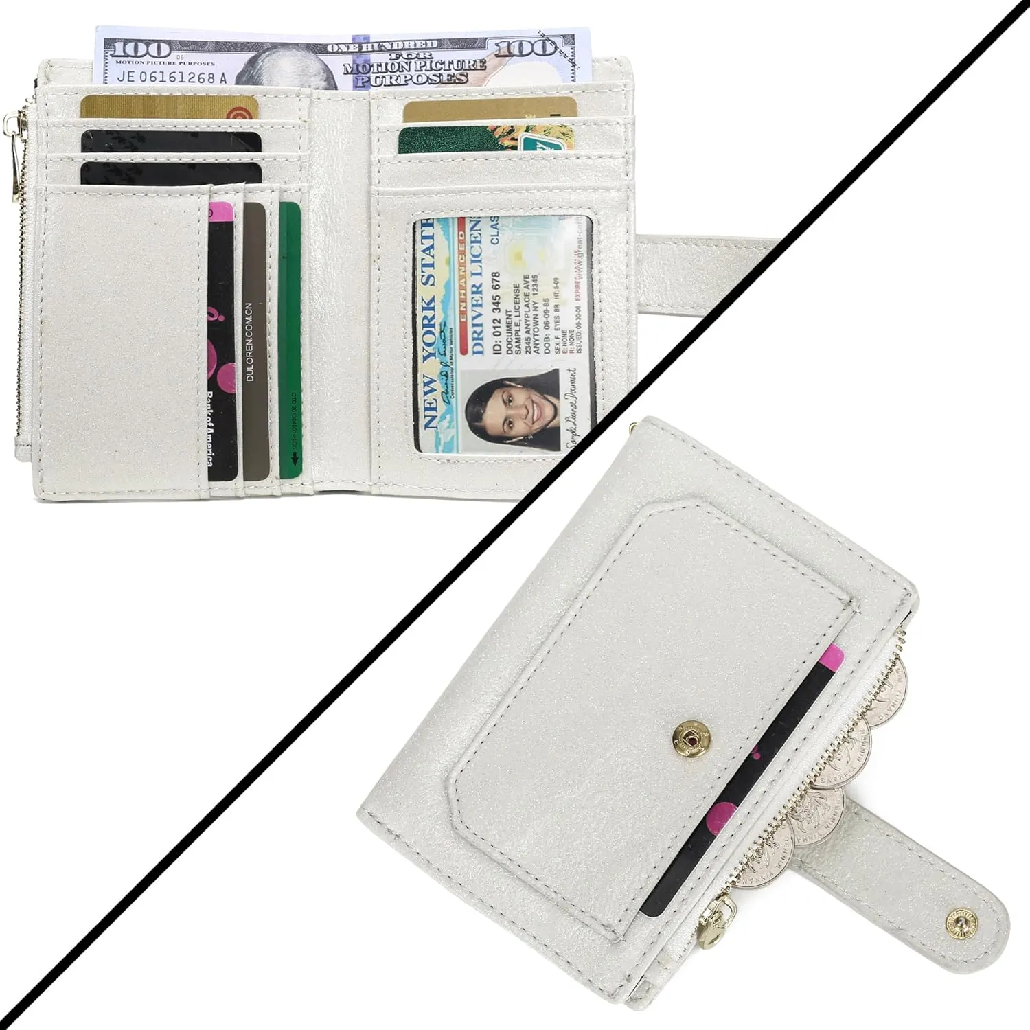 Womens Wallets RFID Small Compact Bifold Leather Card Holder Zip Pocket