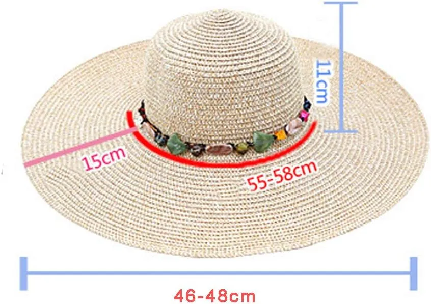 Women's Wide Brim Sun Protection Straw Hat,Folable Floppy Hat,Summer UV Protection Beach Cap