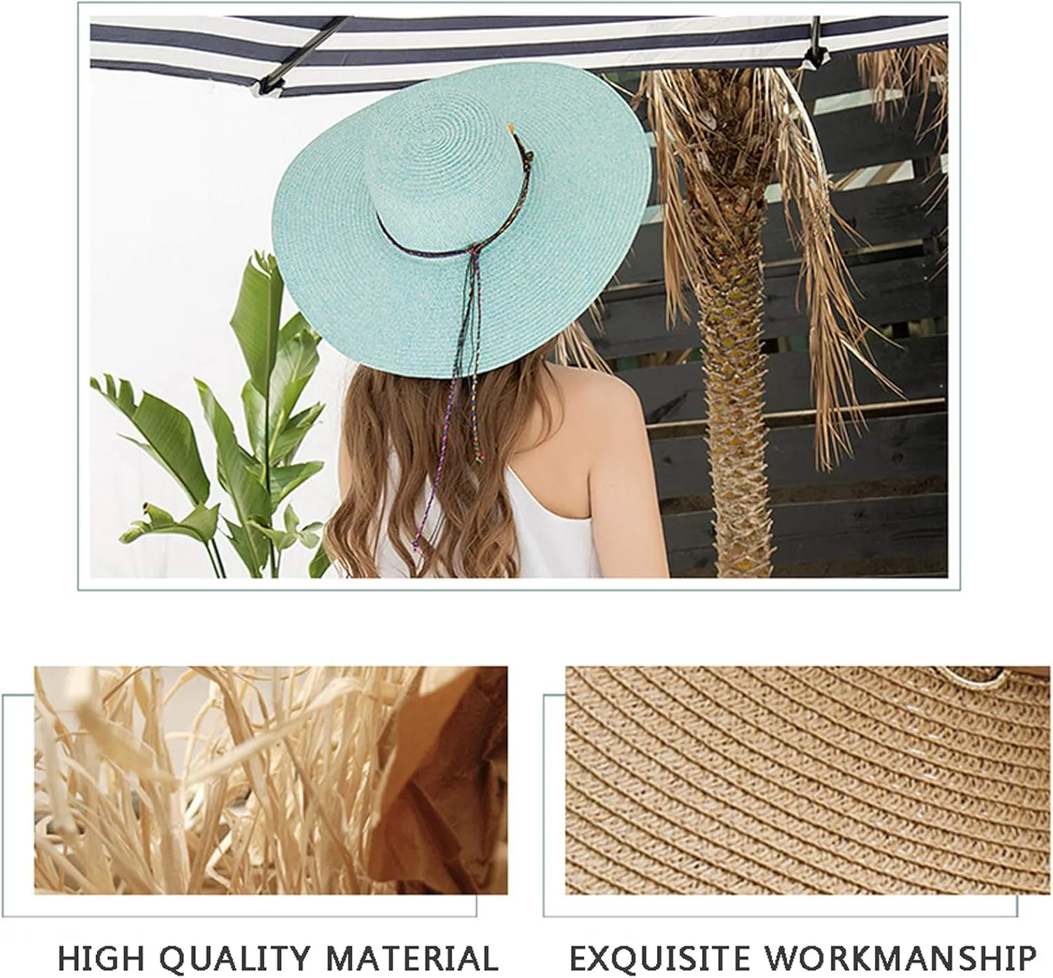 Women's Wide Brim Sun Protection Straw Hat,Folable Floppy Hat,Summer UV Protection Beach Cap