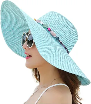 Women's Wide Brim Sun Protection Straw Hat,Folable Floppy Hat,Summer UV Protection Beach Cap