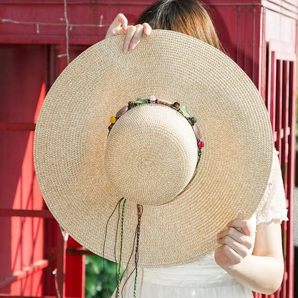 Women's Wide Brim Sun Protection Straw Hat,Folable Floppy Hat,Summer UV Protection Beach Cap