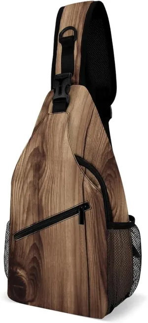 Wood Grain Sling Bag for Men Women Travel Crossbody Bags Large Hiking Sling Backpack Chest Bag Man Purse