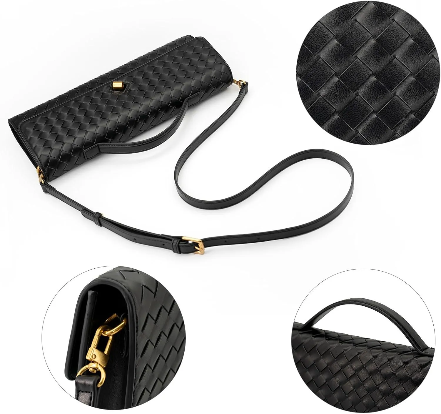 Woven Bag Clutch Purse for Women Ladies Party Handbag Wedding Cocktail Prom Crossbody Shoulder Bag